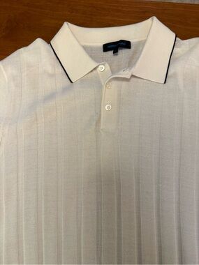 Cream Polo with Contrast Collar Trim. Find merino wool and silk blend.